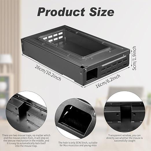 Qualirey 4 Pack Multi Catch Mice Trap Clear Top Humanized Mouse Trap Rodent for Indoor Outdoor Rat Control Pet and Security (6.3 Inch,Black)