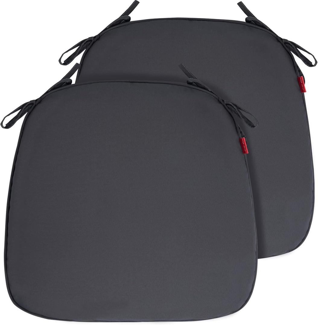 Indoor/Outdoor Chair Cushions 17"X16"X2" with Ties for Dining Chairs Set of 2, Waterproof U-Shaped Chair Pads, Foam Seat Cushions for Patio Kitchen Garden Office-Dark Gray