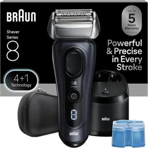 Braun Series 8 8560cc Electric Razor for Men, 4+1 Shaving Elements & Precision Long Hair Trimmer, 5in1 SmartCare Center, Close & Gentle Even on Dense Beards, Wet & Dry Electric Razor, 60min Runtime (6 Piece Set, Black)