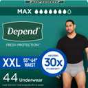 Depend Fresh Protection Adult Incontinence Underwear for Men, Disposable, Maximum, Extra-Extra-Large, Grey, 44 Count