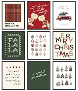 Uniro Christmas Wall Art Prints, Minimalist Boho Xmas Aesthetic Poster for Room Decor, Trendy Holiday Christmas Poster for Xmas, Pine Tree Cheers Winter Christmas Artwork Painting, Winter Gallery Print for Vintage Christmas Decor ( Sef of 9, 8"x10" - UNF