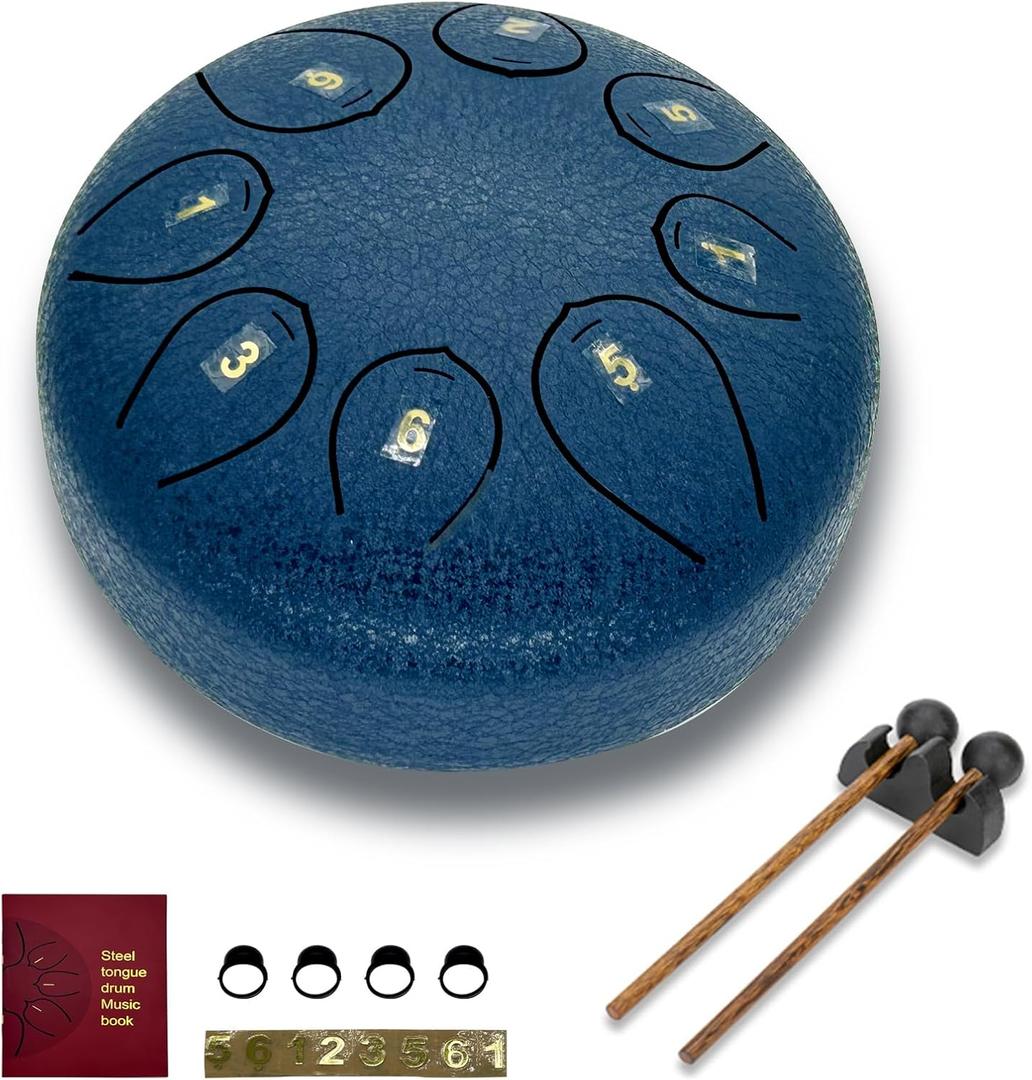 Steel Tongue Drum 6 Inch 8 Notes,C-Key Steel Hand Drum Instruments Set for Kids Adults,Navy Blue