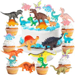 25Pcs Dinosaur Birthday Decorations Mini Dino Figures Cupcake Toppers Animal Theme Party Cake Baby Shower Supplies