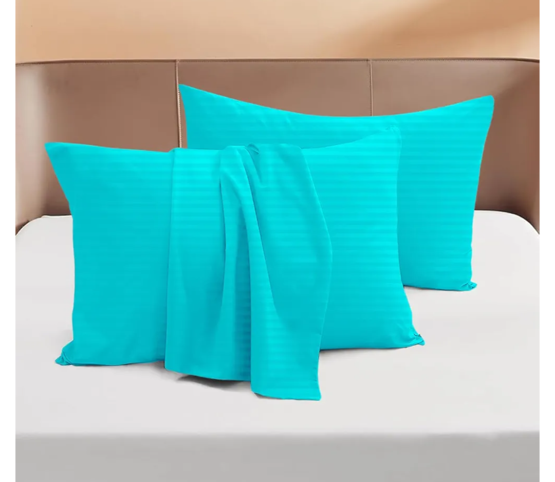 Queen Size 1000 Thread Count 100% Egyptian Cotton Ennvelop Closure Pillow Case Set of 2-Piece, Sateen Weave (Stripe, Turquoise)
