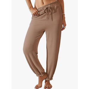 Dokotoo Womens Casual Pants Drawstring Textured 2024 High Waisted Ribbed Fall Long Carrot Baggy Trousers with Pockets, 2XL