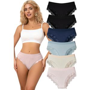 Sexy Underwear for Women Plus Size Panties Women's Underwear Sexy Lace Trim Lacyfit Lady's Multicolor Lace Bikini Pack (4X, 6pcs-black/Blue/Pink/Nude/Navy Blue)