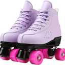 Roller Skates for Women and Men Cowhide High-Top Shoes Classic Double-Row Roller Skate Four-Wheel Roller Skates for Men Girls Unisex (45=US:11, purple)