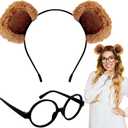 10 x Chipmunks Costumes Set,Chipmunk Ears Headband Black Round Frame Glasses,Fluffy Animal Hairband for Halloween Costume Accessories,Cosplay Party Supplies
