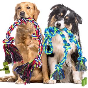 Tough Dog Rope Toys for Aggressive Chewers, Tough Tug of War Dog Toys for Large, Medium & Small Dogs – 5 Pack Including 2 Ropes & 3 Supplies