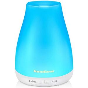 InnoGear Essential Oil Diffuser, Premium 5-in-1 Diffusers for Home Scent Aromatherapy Diffuser Air Desk Humidifier for Bedroom Large Room Office 7 Color LED 2 Mist Mode Waterless Auto Off, Basic White