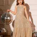 GRACE KARIN Girls Sequin Formal Dress Long Fancy Elegant Sparkle Dress, Gold 12Y
