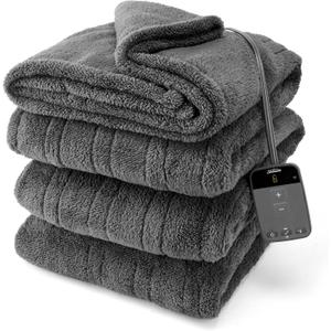 Sunbeam Electric Wi-Fi Connected Loftec Electric Heated Blanket, 10 Heat Settings, 10-Hour Auto Off, Fast Heating, Smart Heating Blanket, Voice & Wired Controller, Night Fog Grey, Full, 84" x 72"