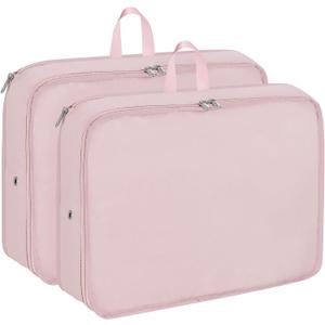 Compression Packing Cubes for Travel Essentials, 2pc Expandable Travel Cubes for Packing Bags Suitcase Organizer, Pink (Large)