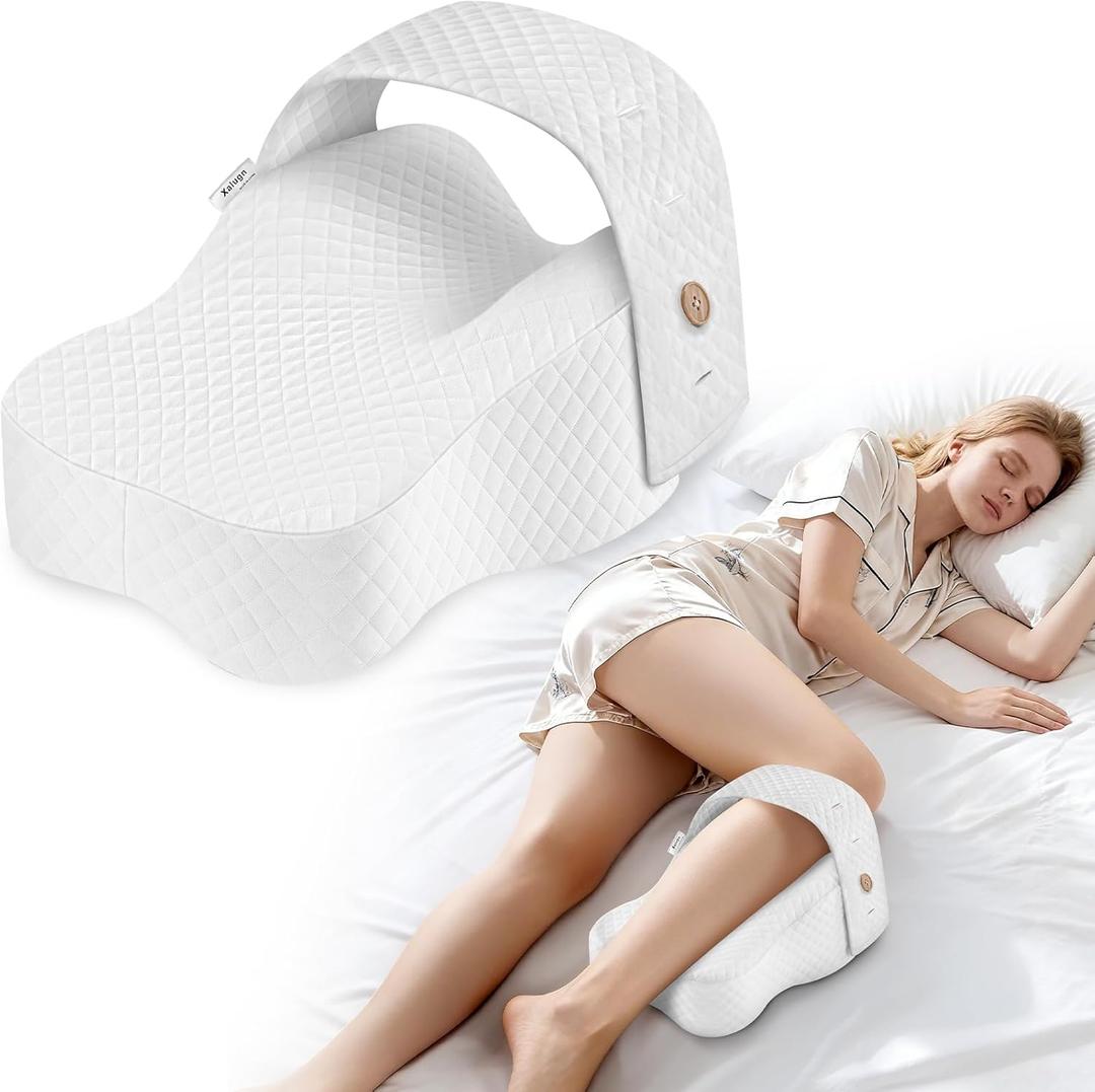 Knee Pillow for Side Sleepers | Spine Alignment & Hip Support with Adjustable Memory Foam, Contour Design & Non-Slip Strap | Cooling, Machine-Washable Cover for Home, Travel & Recovery Support