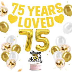 75th Birthday Decorations for Men and Women Gold Party Decorations