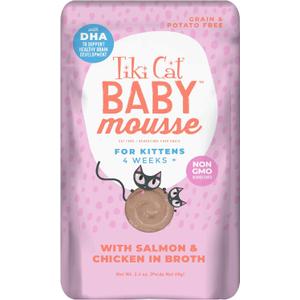 Tiki Cat Baby Mousse Wet Cat Food for Kittens, Salmon & Chicken, 2.4 oz. Pouch (12 Count) (EXP 09/01/27)
