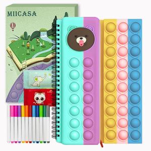 Pop Fidget Erasable Doodle Book,Pop Bubble Fidget Sensory Drawing Book with 12 Watercolor Pens,Car Ride Airplane Activities for Girls Boys Ages 3,4,5,6 (Silicone, Multi Bear)