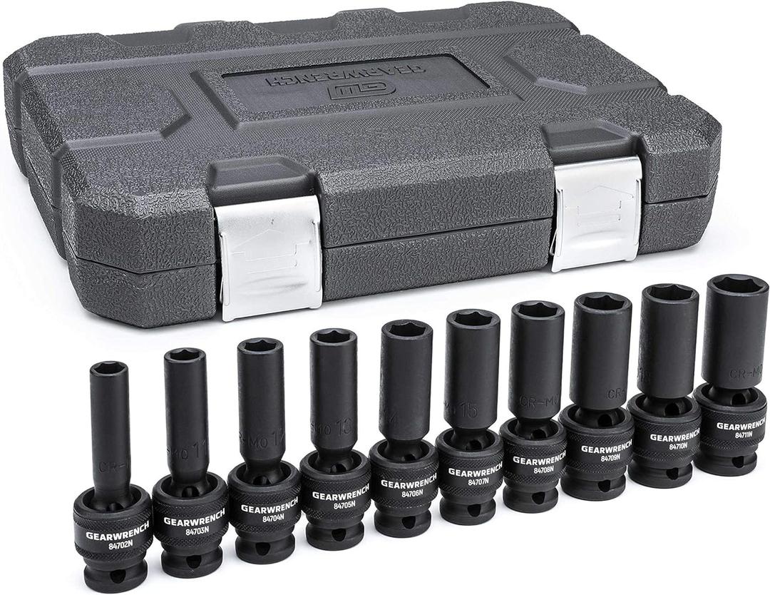 GEARWRENCH 10 Pc. 1/2" Drive 6 Pt. Deep Universal Impact Socket Set, Metric - 84945N