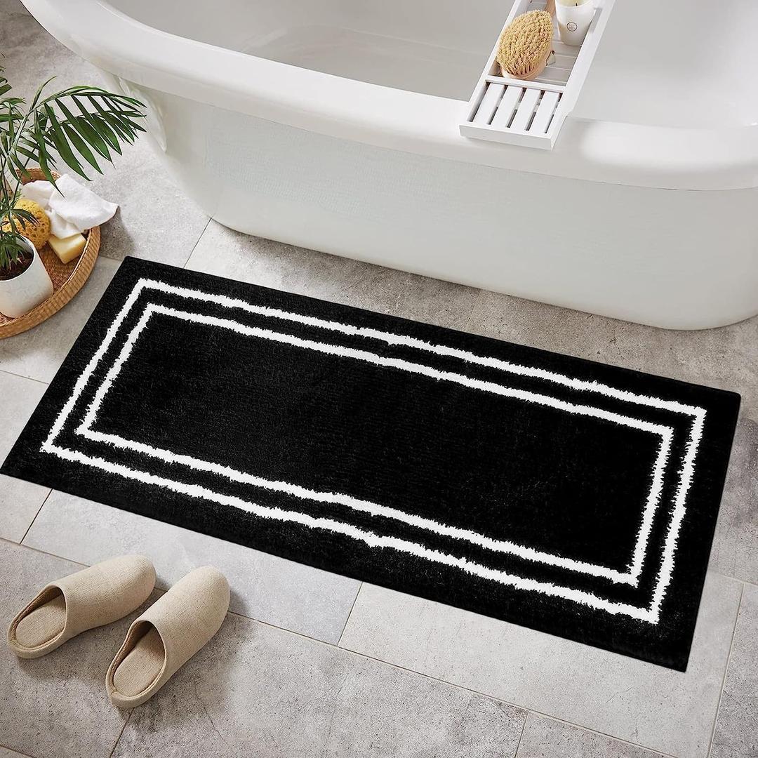 Uphome Bathroom Runner Rug, 18x47 Modern Black Long Bathroom Rug Non Slip Washable, Soft Plush Microfiber Absorbent Bath Mat Runner for Tub, Shower, Floor, Sink