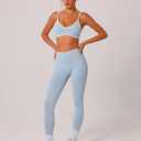 ABOCIW Womens 2 Piece Workout Sets Seamless Color Block Sports Bra Scrunch Butt Lifting High Waist Leggings Gym Set (Blue, S)