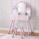 ROBOTIME Purple Kids Vanity Set, Makeup Vanity Desk with Mirror, Chair and Storage Drawers, Little Girl Dressing Table with Stool for Toddlers Ages 3+