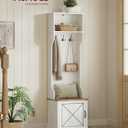 VASAGLE Hall Tree with Bench and Shoe Storage, Coat Rack with Shoe Bench, Entryway Furniture, 3 Tri-Hooks, Door with Handle, Farmhouse Style, Space Saving, Rustic White and Honey Brown UHSR441W01V1