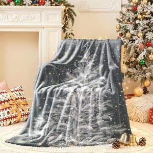 Lahome Christmas Blanket, Christmas Decorations Gifts for Women, Flannel Fleece Winter Holiday Blanket, Fluffy Cozy Soft Christams Throws for Couch Sofa Bed, ChristamsTree Pattern, Gray, 50" X 60"