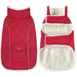 Malier Dog Winter Coat, Windproof Dog Cold Weather Coats with Real Pocket, Winter Extra Warm Pet Coat Fleece Jacket Reflective Clothes for Small Medium Large Dogs and Puppy (Red, XLarge)