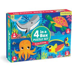 Mudpuppy Ocean Friends 4-in-a-Box Puzzle Set  Includes 4 Fun Jigsaw Puzzles for Kids with 4-12 Pieces  Features Colorful Ocean Illustrations for Ages 2-5