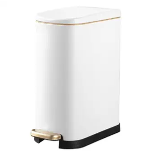 ELPHECO Bathroom Trash Can with Lid Soft Close, 3.5 Gallon / 13.5 Litre Stainless Steel Pedel Garbage Can with Removable Inner Bucket, Wastebasket for Bathroom, Office, Bedroom, Matte White