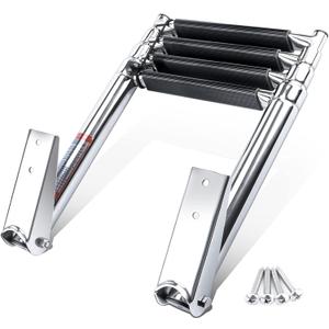 4 Step Boat Ladder, Stainless Steel Telescopic 4 Step Pontoon Boat Ladder, Extendable Dock Ladder for a Pontoon, Max. Load 900 Pound Capacity Marine Telescoping Ladder for Boat Yacht