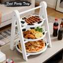 3 Tier Soccer Football Serving Tray Stand, White Wooden Round Tiered Food Platter, Reusable Dessert Cupcake Snack Display Holder for Birthday, Game Day, Tailgate, Kids Party Buffet Table Decor