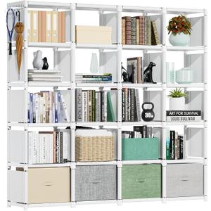 Mavivegue 20 Cube Book Shelf, Storage Organizer, Large DIY Bookcase, Metal Cube Bookshelf, Cubbies Closet Storage Organizer Shelves for Bedroom,Living Room,Home,Office (White)
