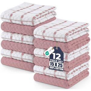 Utopia Towels - Kitchen Towels 12 Pack, 15 x 25 Inches, 100% Ring Spun Cotton Super Soft and Absorbent Linen Dish, Tea and Bar Towels Set, Dusty Pink