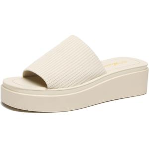 Athlefit Women's Slip On Platform Sandals Comfortable Open Toe Summer Platform Slide Sandals (6, Beige)