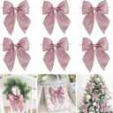 AIMUDI Pink Glitter Wired Ribbon Bows with Twist Tie 5.5" Premade Metallic Christmas Bows for Gift Wrapping, Wreath, Garland, Holiday Crafts Party Home Outdoor Christmas Tree Decorations, 12 PCs