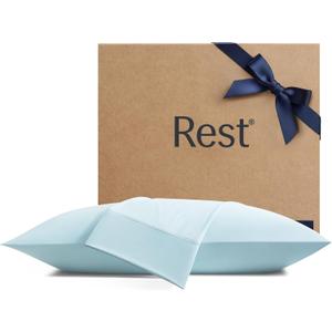 REST Evercool+ Cooling Pillowcases Standard - 2 Pillowcases for Sensitive Skin, Silver Infused Fabric for Hygienic Sleep, Silky Smooth for Curly Hair, High Elastic for Snug Fit (19x29 inches) (Light Blue)