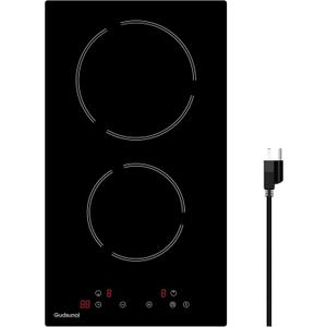 2 Burner Electric Cooktop, 2000 Watt, 110V with Plug | 12 Inch Touch Control Electric Stove Top for Countertop & Built-in Use | Timer, Child Lock, Hot Surface Indicator Included,Matte Black