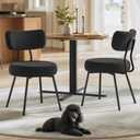 VASAGLE Boucle Dining Chairs Set of 2, Upholstered Kitchen Dining Room Chairs with Curved Backrest and Steel Frame, Modern Mid Century, Round, for Vanity, Living Room, Ink Black UKDC110B01