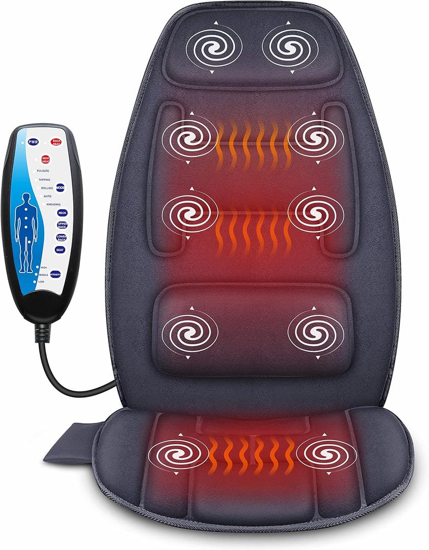Snailax Massage Seat Cushion with Heat - Extra Memory Foam Support Pad in Neck and Lumbar,10 Vibration Massage Motors, 2 Heat Levels, Back Massager Chair Pad for Back (Navy Blue)