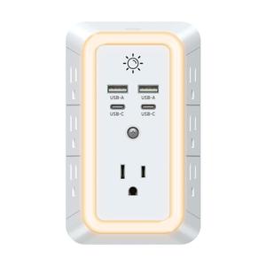 Multi Plug Outlet, USB Wall Charger, Surge Protector, 7 Outlet Extender with 4 USB Charging Ports (2 USB C) 1680J Power Strips Outlets with Night Light, Wall Plug Adapter Spaced for Home Travel Office