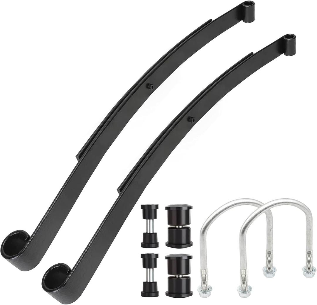 BestAccess EZGO RXV Golf Cart Heavy Duty Leaf Spring with Bushing kit U-Bolts for 2008&up,2 Pack 2-Leaf Design Replace OEM:603498 604494