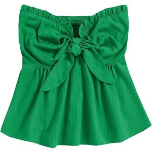 SOLY HUX Women's Frill Trim Tie Front Tube Top Sleeveless Strapless Ruffle Summer Tops (Green, L)
