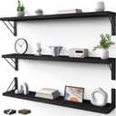 BAYKA Wall Mounted Floating Shelves, Wood Floating Wall Shelf for Books & Decor, Small Space-Saving Display & OrganizerBlack36inSet of 3