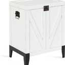 Kate and Laurel Cates Wooden Side Table with Trunk Storage, 21 x 27 x 15, White and Black, Rustic Farmhouse Living Room End Table with Barn Door-Inspired Styling