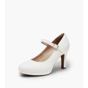 DREAM PAIRS Women's Pumps Close Toe Classic High Heels Round Toe Comfortable Low Platform Mary Jane Dress Shoes(Color White, Size 7.5)