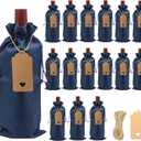 DIWNELEM 16 Pack Burlap Wine Bags, Jute Wine Gift Bags with Drawstring, Accommodates Regular 750 ml Bottles, Perfect for Weddings, Parties, Travel, Birthdays (Royal Blue)