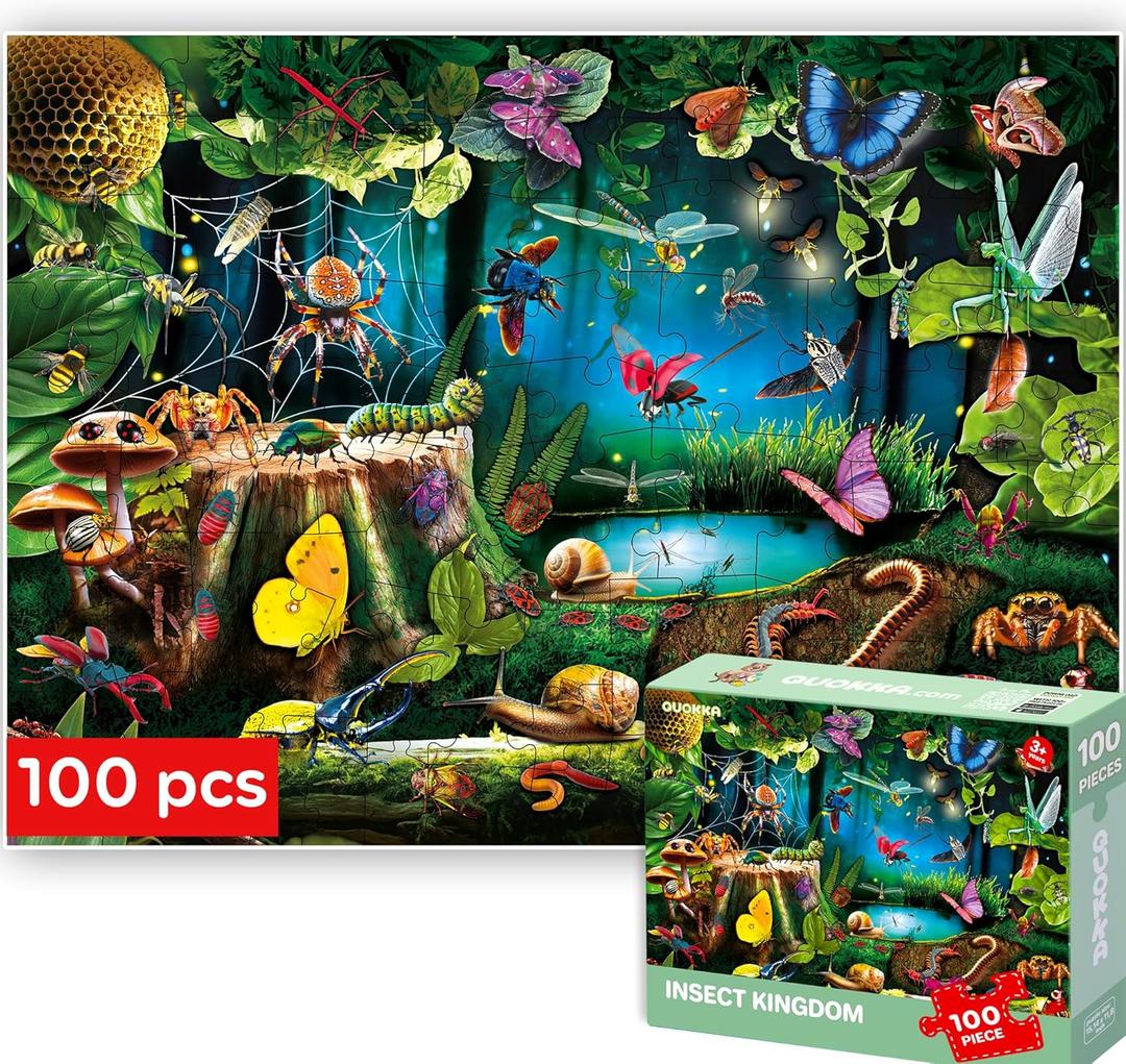 QUOKKA 100 Piece Puzzles for Kids Ages 4-6  Floor Kids Puzzles Ages 6-8 Year Old  Toy for Learning Forest Bugs for 8-10 yo  Jigsaw Toddler Game for Boy and Girl Age 3-5