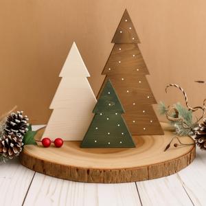 3 Pcs Christmas Decorations Rustic Farmhouse Wood Christmas Trees Neutral Tabletop Tree Signs Decor Freestanding Xmas Wooden Decorations for Fireplace, Mantle, Shelf, Home, Office
