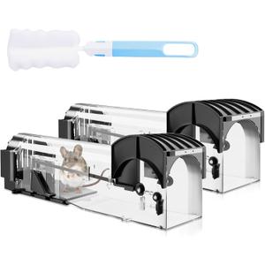 Humane Mouse Traps, 12.6 Inches Enlarged No Kill Live Rat Rodent Traps for Chipmunks, Reusable Catch and Release Mouse Trap That Work for Indoor & Outdoor (2 Pack) (transparent)